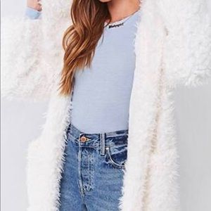 Hooded fuzzy knit cardigan